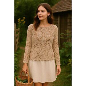 Pol Woman Beige Crochet Sweater Size One Boho Cottagecore Lagenlook